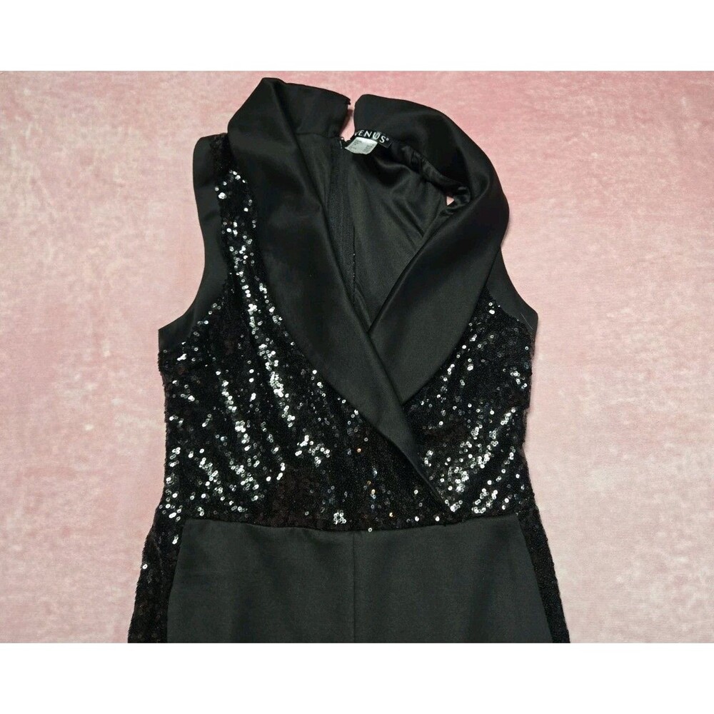 Venus Black Sequin Dressy Stretch Cocktail Jumpsuit Size Small - Picture 11 of 16